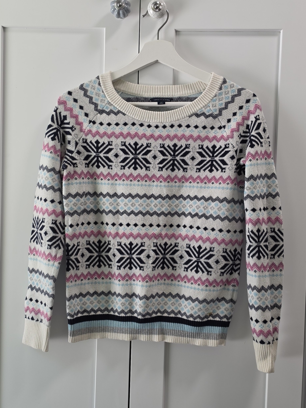Cozy Fair Isle Crewneck Sweater - Cream with Pink & Blue